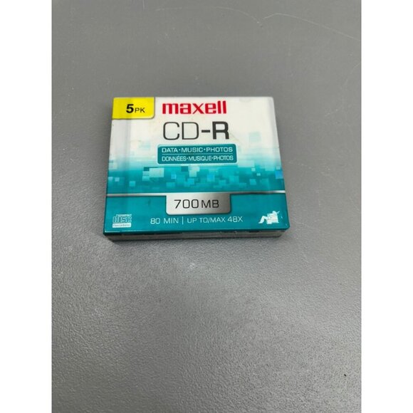 Maxell CD-R Blank Maxdata 80 Min each CDs, 48x max. 700mb 5 Pk - NEW SEALED - Picture 1 of 2